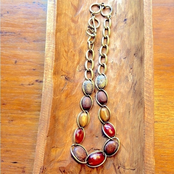 Vintage Rachel Zoe Chunky Necklace Nut Stone Gold Tone Size 16” Toggle - Picture 1 of 6
